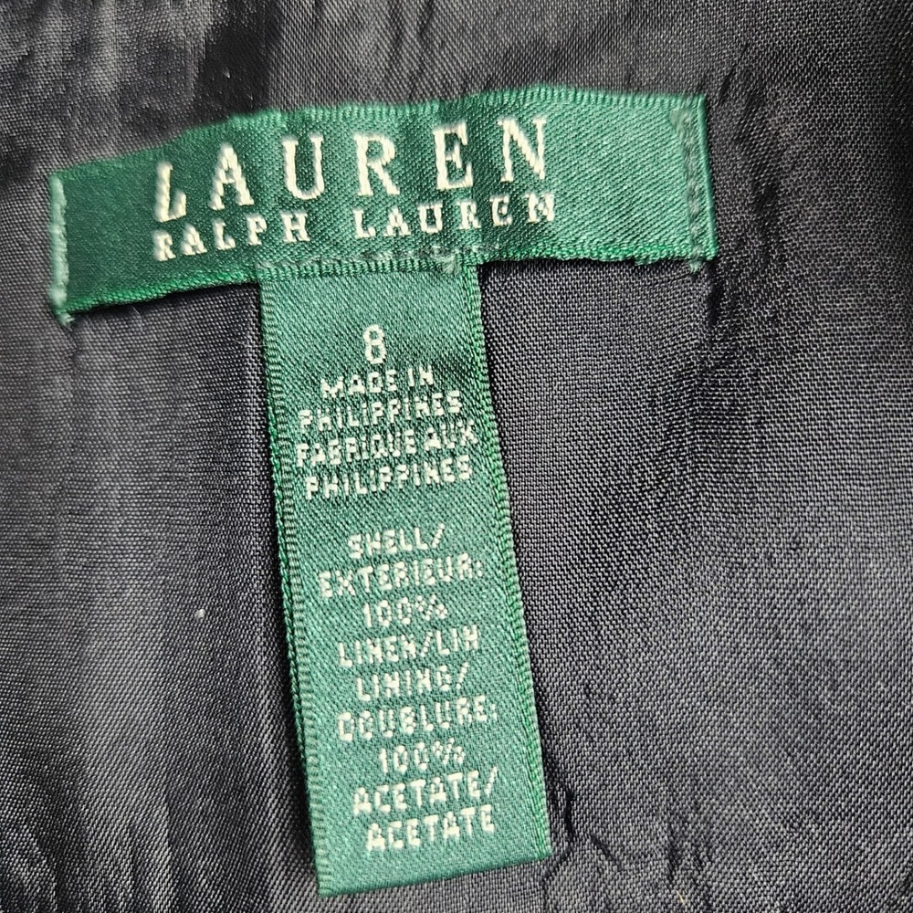 Lauren Ralph Lauren Linen Sailor Pants White Black Wide Leg Gold Button Size 8 - Picture 5 of 11